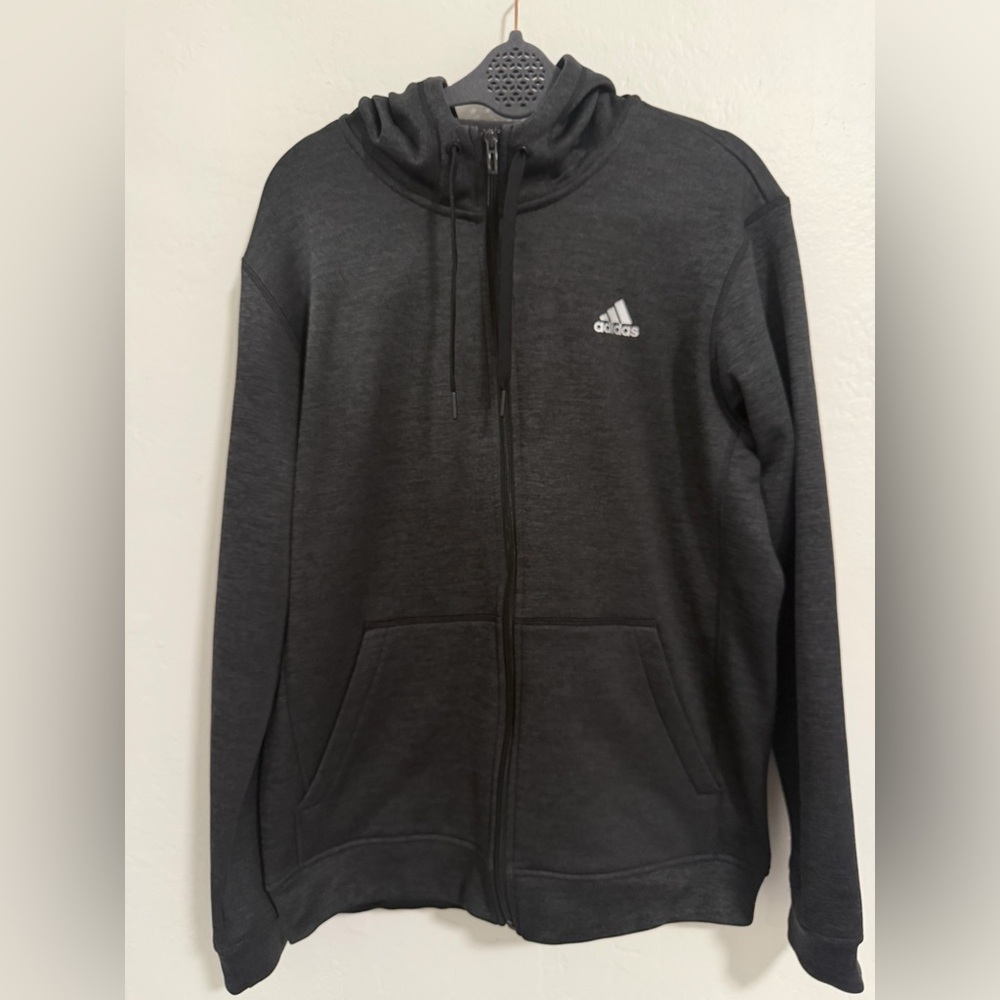Adidas ClimaWarm Full Zip Hoodie Charcoal Gray Fleece Lined Men’s  M